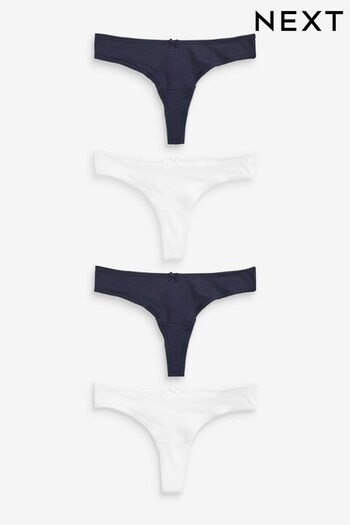 Navy Blue/White Thong Cotton Rich Knickers 4 Pack (D41027) | £8