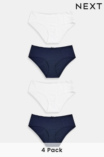 Navy Blue/White Short Cotton Rich Knickers 4 Pack (D41030) | £9