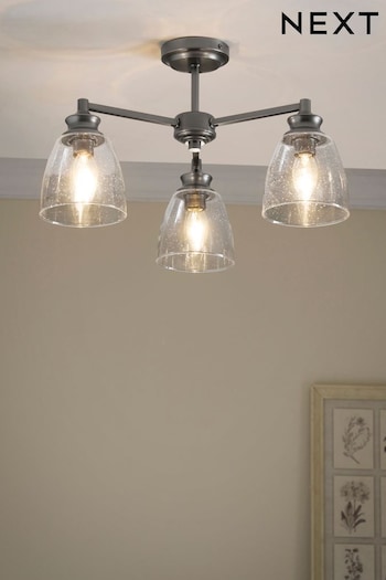 Pewter Grey Brompton 3 Light Flush Fitting Ceiling Light (D41046) | £75