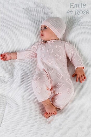 Emile Et Rose Pink Knitted All-In-One and Hat with Hearts (D41182) | £50