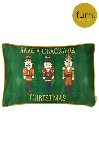 furn. Green Nutcracker Cracking Christmas Printed Velvet Rever Cushion (D41207) | £17