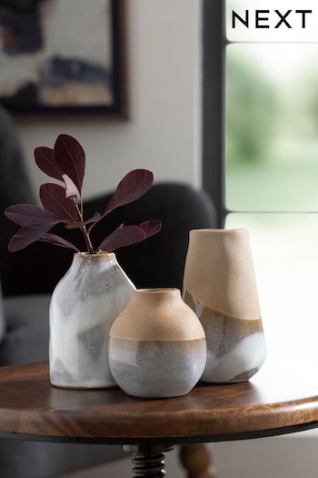 Set of 3 Natural Reactive Glaze Textured Vases (D41269) | £15