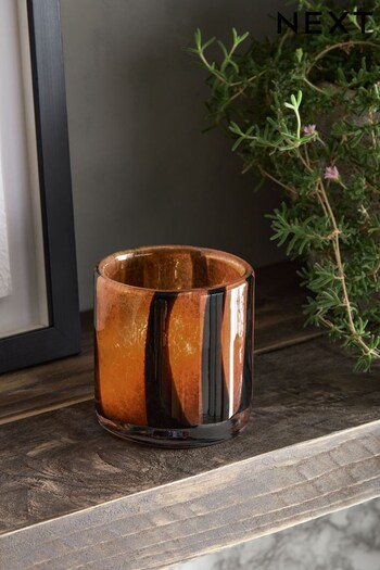 Terracotta Brown Bronx Glass Stripe Tealight Holder (D41275) | £10
