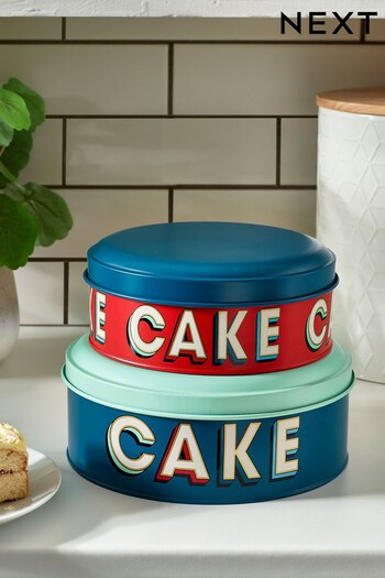 Set of 2 Teal Blue Retro Cake Tins (D41398) | £20