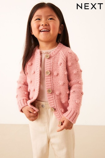 Pink Chunky Knit Bobble Cardigan (3mths-10yrs) (D41508) | £17 - £21