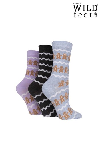 Wild Feet Brown Bamboo Festive 3 Pack  Socks with Gitf Tag (D41557) | £14