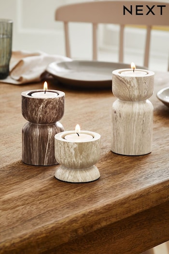 Set of 3 Natural Marble Effect Shaped Tealight Holders (D41558) | £22