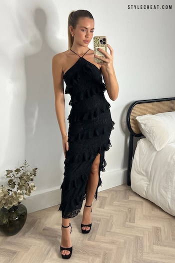 Style Cheat Black Lace Halter Midi Dress (D41559) | £78