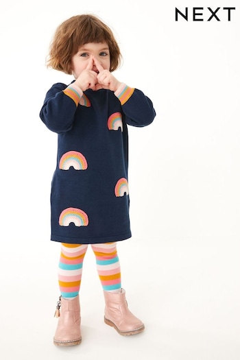 Navy Blue Rainbow Jumper Dress & Tights Set (3mths-7yrs) (D41569) | £21 - £25