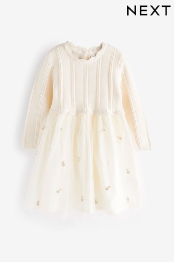 Ecru Cream 2-in-1 Jumper & Embroidered Tulle Skirt Dress (3mths-7yrs) (D41670) | £24 - £28