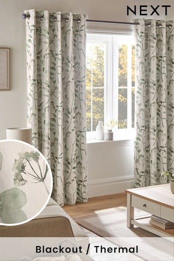 Green Isla Floral Print Blackout/Thermal Curtains (D41688) | £50 - £110