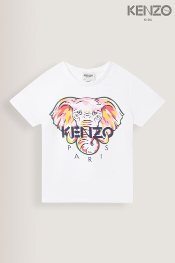 KENZO KIDS Elephant White Print Logo T-Shirt (D41726) | £63 - £73