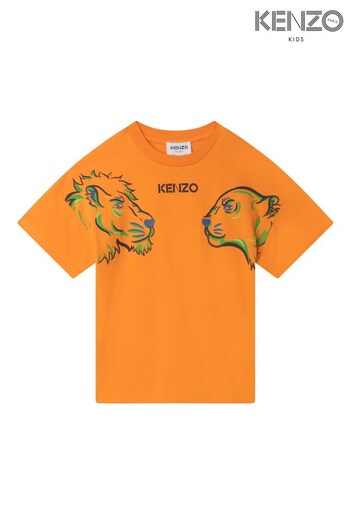 KENZO KIDS Orange Lion And Tiger Print Logo T-Shirt (D41742) | £29 - £34