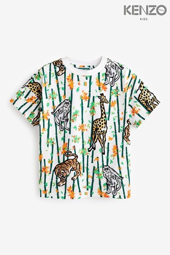 KENZO KIDS Tiger And Giraffe White Print T-Shirt (D41743) | £27 - £31