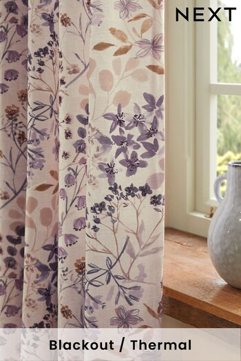 Mauve Purple JuzsportsShops Botanical Floral Blackout/Thermal Eyelet Curtains (D41751) | £55 - £110
