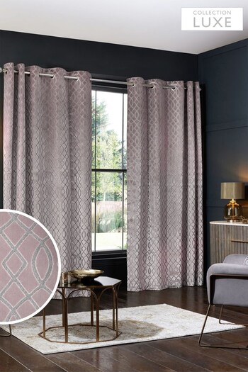 Blush Pink Atelier-lumieresShops Collection Luxe Heavyweight Maeve Damask Velvet Eyelet Lined Curtains (D41783) | £175 - £350