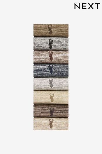 Grey/Neutral 8 Pack Embroidered Stag Socks (D41784) | £24