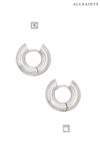 AllSaints Silver Tone Chubby Hoop Earrings Set (D41895) | £39