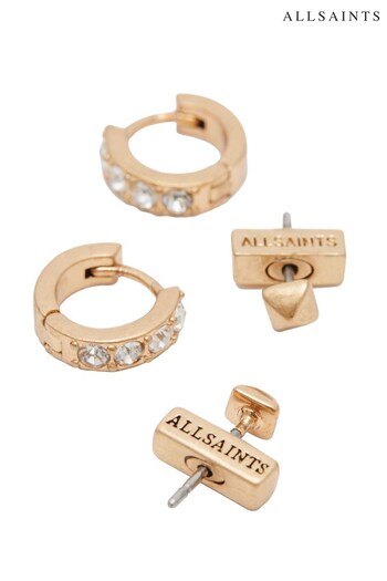 AllSaints Gold Tone Studded Huggie Earrings Set (D41935) | £29
