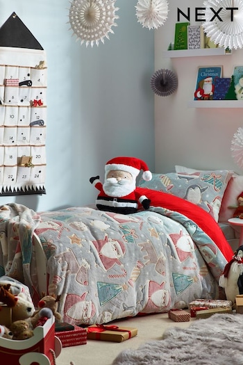 Multi Glow in the Dark Christmas Teddy Fleece Duvet Cover and Pillowcase Set (D41938) | £28 - £40