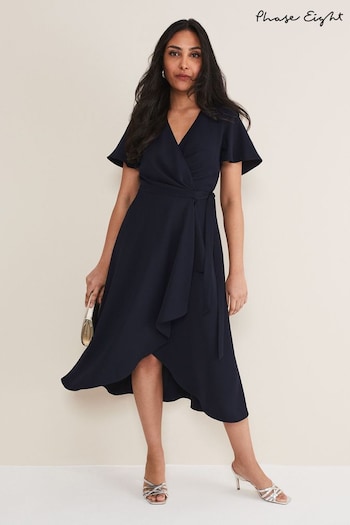 Phase Eight Blue Petite Julissa Frill Wrap Tapered Dress (D41951) | £129
