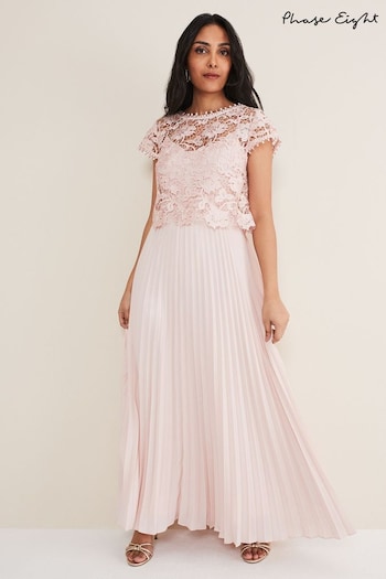 Phase Eight Pink Petite Michelle Lace Pleat Maxi Dress (D41954) | £199
