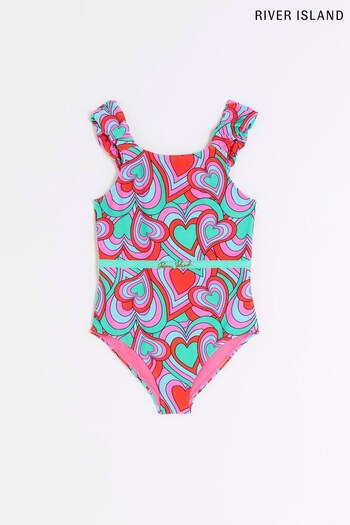 River Island Girls Green Retro Heart Swimsuit (D42042) | £18 - £26