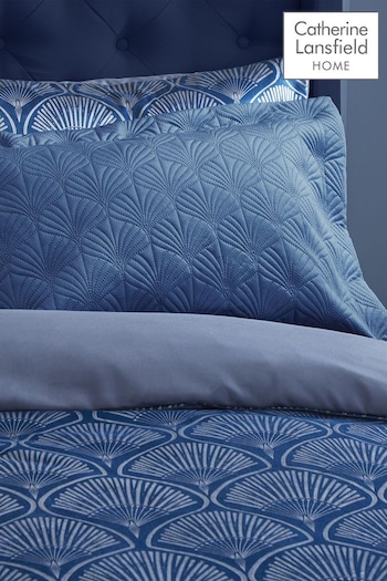 Catherine Lansfield Set of 2 Blue Art Deco Pearl Pillowcases (D42135) | £20