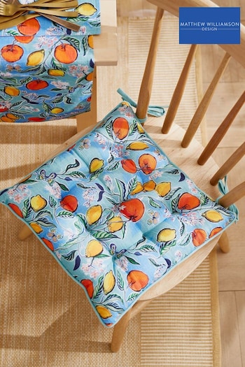 Matthew Williamson Blue Citrus Grove Cotton Linen Blend Seat Pad (D42147) | £22