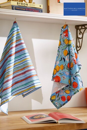 Matthew Williamson Blue Citrus Grove Cotton Linen Blend Tea Towels (D42148) | £18