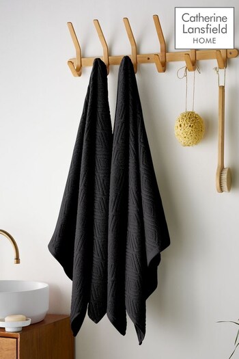 Catherine Lansfield Set of 2 Black Diamond Geo Sculpted Towels (D42158) | £30