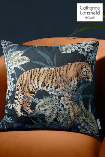Catherine Lansfield Blue Tiger Tropicana Cushion (D42178) | £16