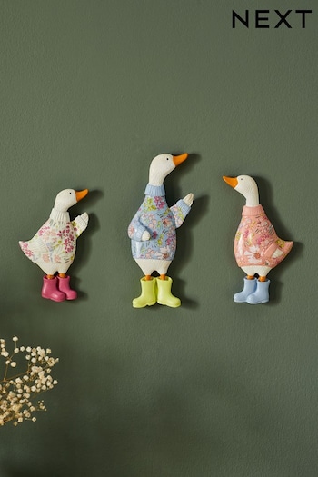 Set of 3 Multi Colour Geese Wall Art Plaques (D42382) | £26
