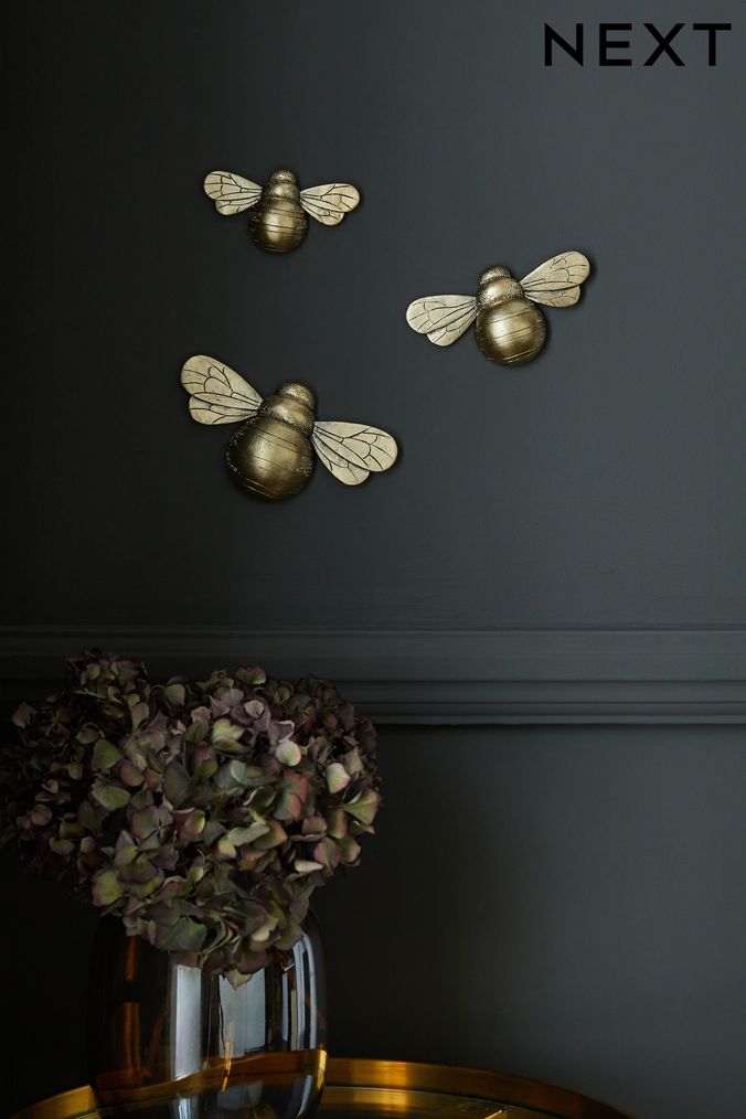 Gold Set of 3 Bee Wall Plaque (D42384) | £16