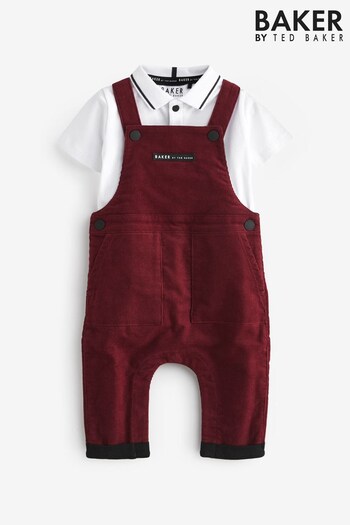 Baker by Ted Baker Burgundy Red Polo and Corduroy Dungarees Set (D42458) | £37 - £40