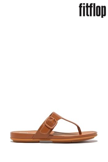 FitFlop Natural Gracie Rubber-Buckle Leather Toe-Post Sandals (D42475) | £80