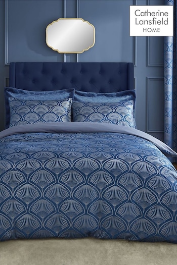 Catherine Lansfield Blue Art Deco Pearl Duvet Cover and Pillowcase Set (D42494) | £40 - £60