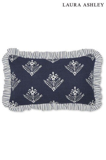 Laura Ashley French Navy Lady Fern Embroidered Feather Filled Cushion (D42511) | £60