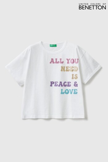 Benetton White Glitter Slogan T-Shirt (D42536) | £16