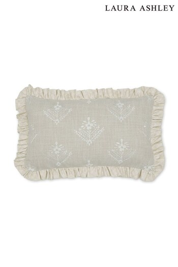Laura Ashley Almond Lady Fern Embroidered Feather Filled Cushion (D42576) | £60