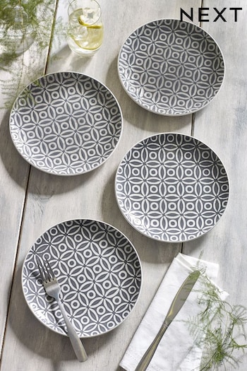 Charcoal Grey Geo Embossed Set of 4 Side Plates (D42655) | £20