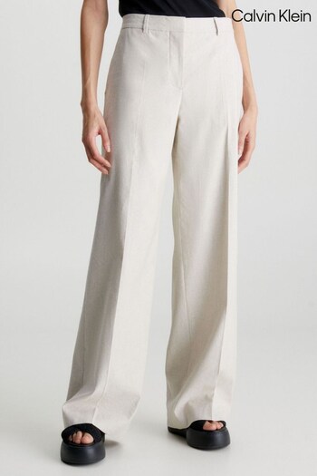 Calvin Klein Natural Linen Tailored Wide Leg Trousers Champion (D42702) | £280