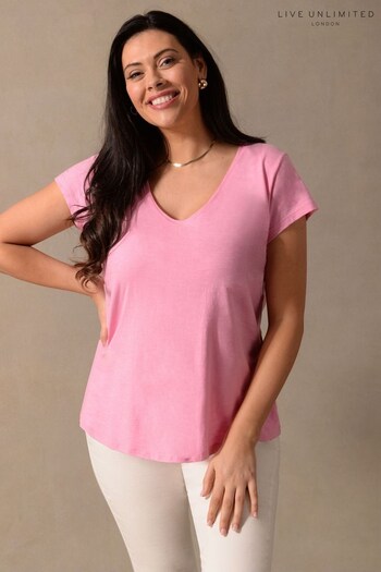 Live Unlimited Pink Cotton Textured Scopop Neck Short Sleeve T-Shirt (D42794) | £35