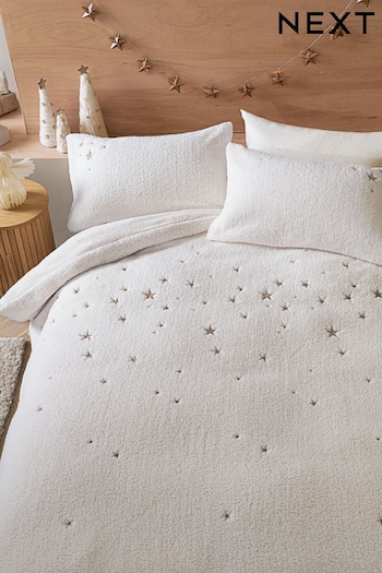 Taille Teddy Borg Fleece Embroidered Star Duvet Cover and Pillowcase Set (D42833) | £45 - £75