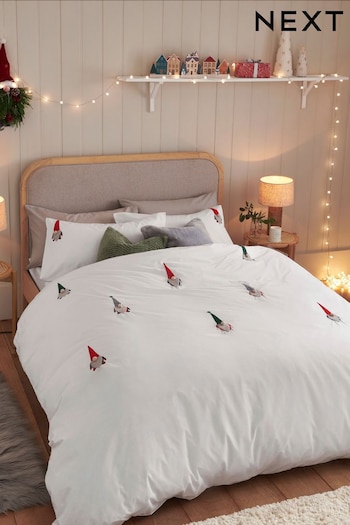 White Christmas Pom Gonks Duvet Cover and Pillowcase Set (D42840) | £35 - £65