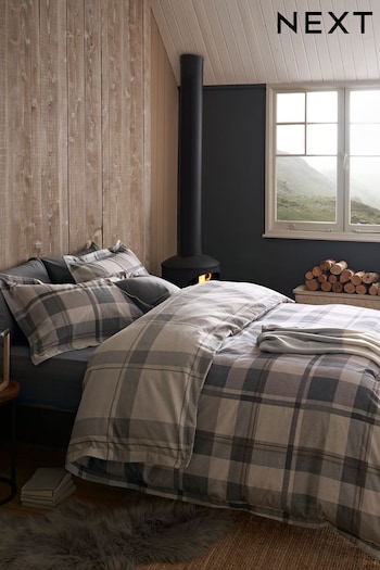 Grey Check Reversible Christmas Brushed Cotton Oxford Duvet Cover and Pillowcase Set (D42841) | £36 - £66