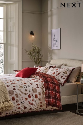 White Icons Christmas Reversible Brushed Cotton Duvet Cover and Pillowcase Set (D42844) | £36 - £66