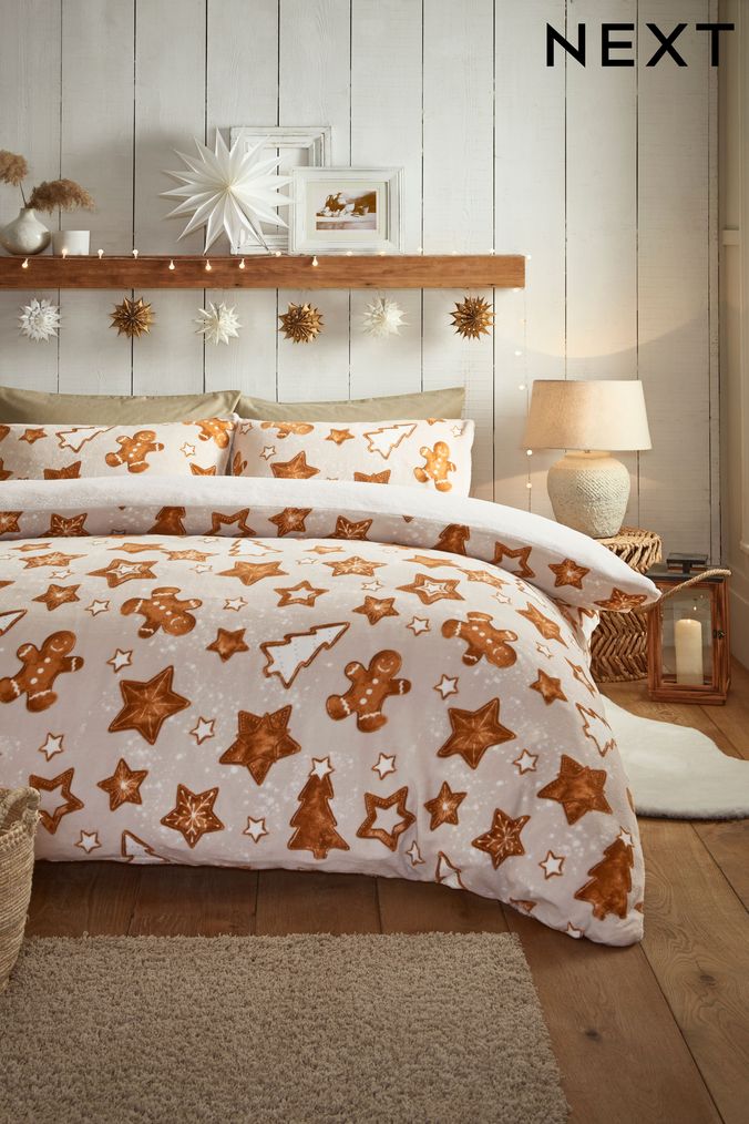 Gingerbread Natural Patterned Fleece Duvet Cover and Pillowcase Set (D42845) | £25 - £55