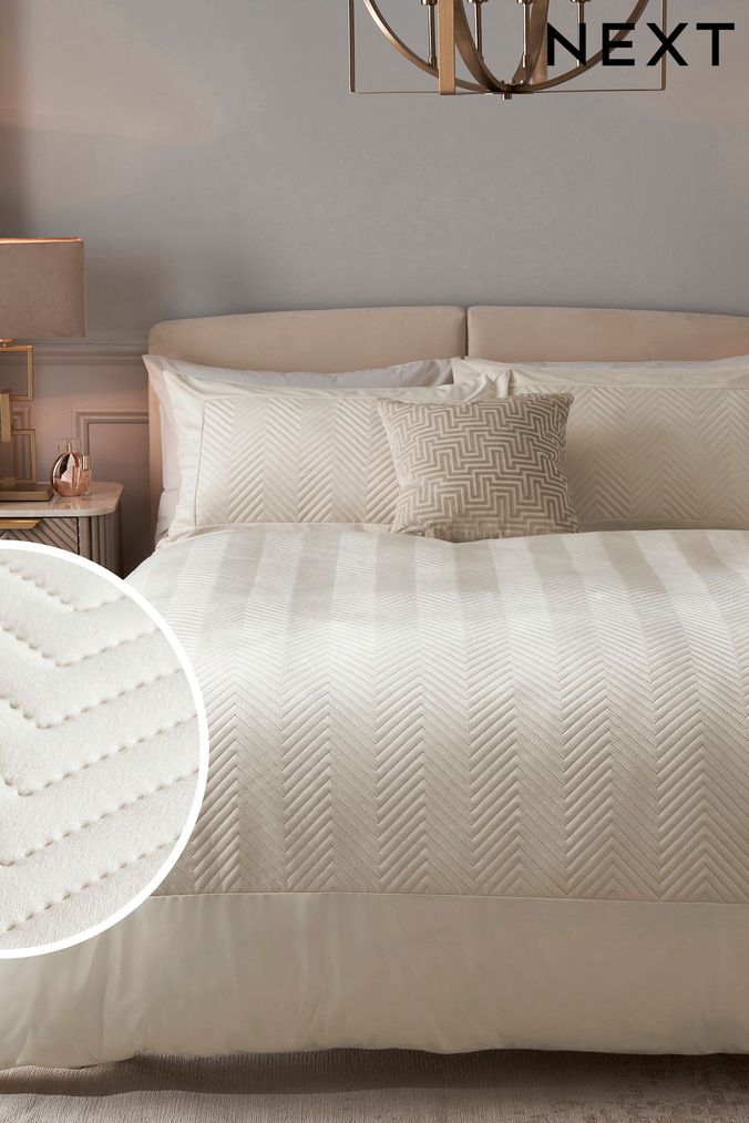 Natural Madison Quilted Velvet Chevron Duvet Cover and Pillowcase Set (D42987) | £38 - £68
