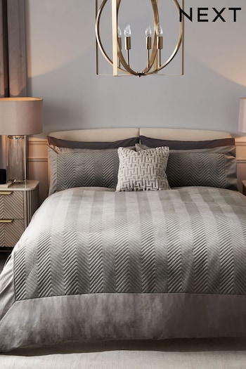 Charcoal Grey Madison Quilted Velvet Duvet Cover and Pillowcase Set (D42988) | £38 - £68